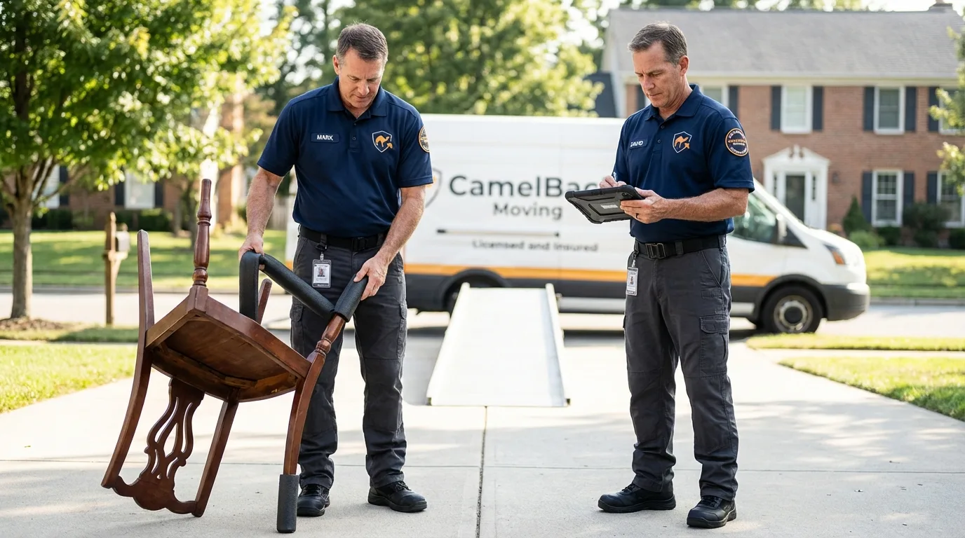Movers inspecting furniture for damage prevention before loading in Hartford, KY